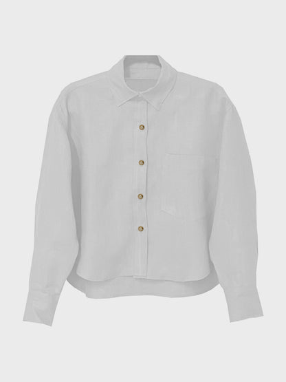 camisa corta de lino blanco manga larga